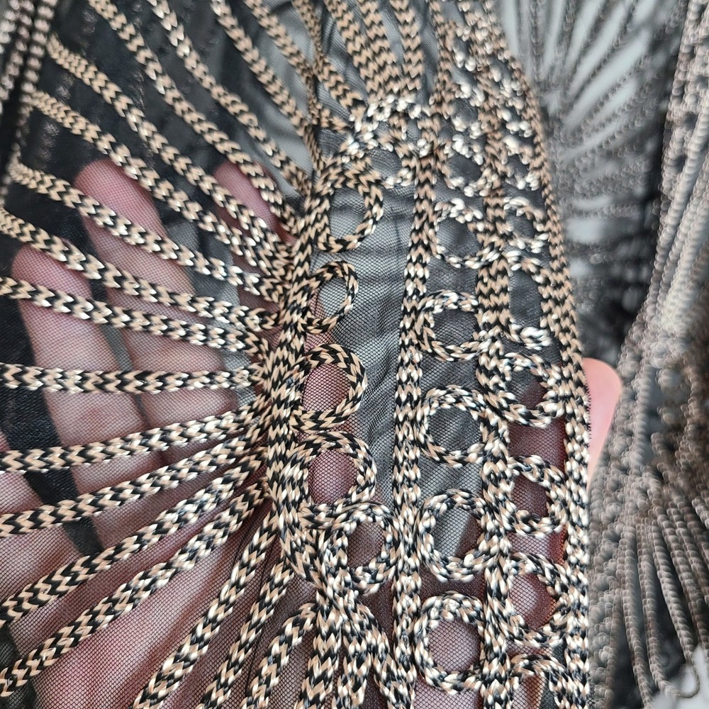 Black Gold Embroidered Sheer Womens S/M Shrug‎ Art Deco Mesh Gatsby 1920s Boho - Picture 4 of 11